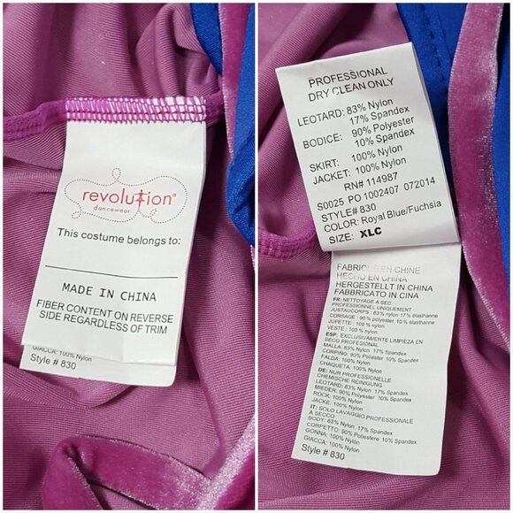 Revolution Dancewear velvet sequins leotard fuchsia blue size XLC - Picture 8 of 8